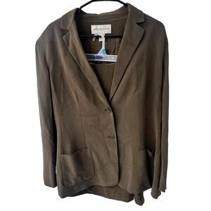 Jones New York Army Green Silk Blazer and Skirt Set - Size 16